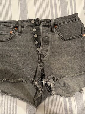 Levi's Gray Button-Fly Distressed Denim Shorts